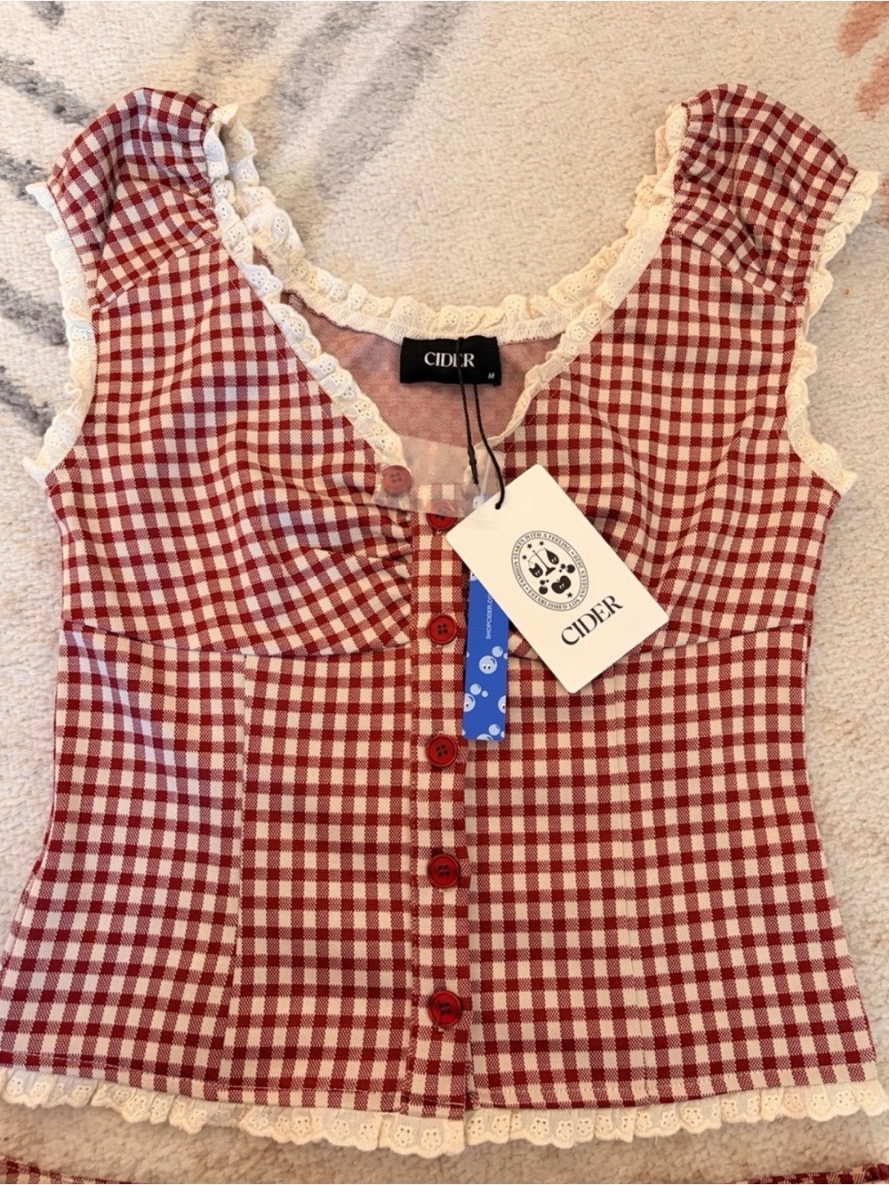 NWT Cider gingham ruched sweetheart top